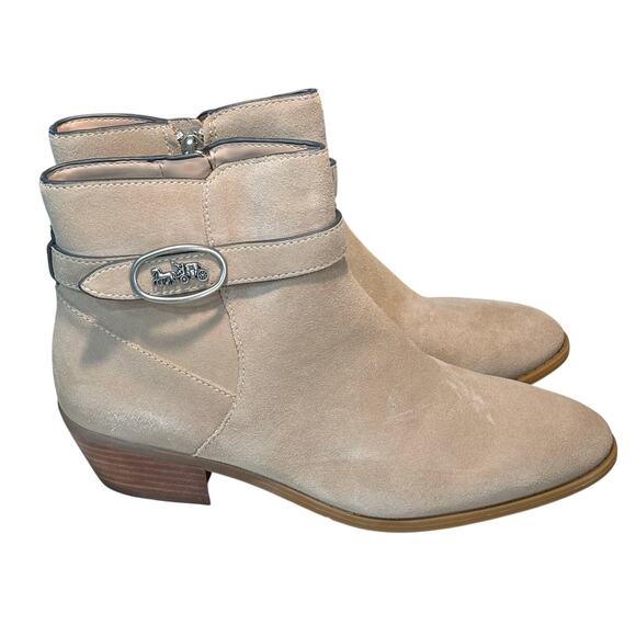 Coach Dylan Leather Suede Horse & Carriage Low Heel Ankle Boots Size 8 New